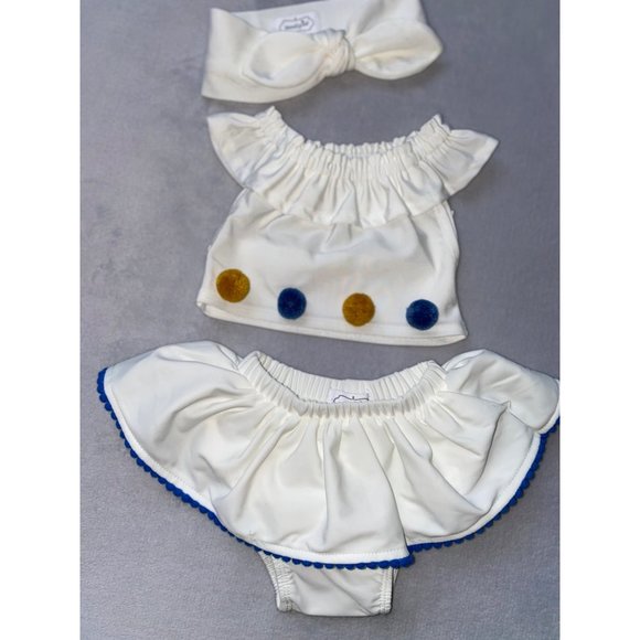 Mud Pie white bikini 2pc swim bathing suit headband 3pc set 3-6m NWOT - Picture 3 of 9